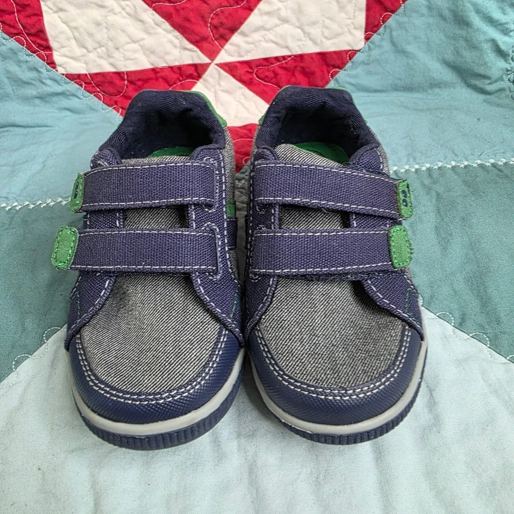 Surprize by Stride Rite Tanner Boys Blue Green Hook Loop Sneakers SZ208 Size 8